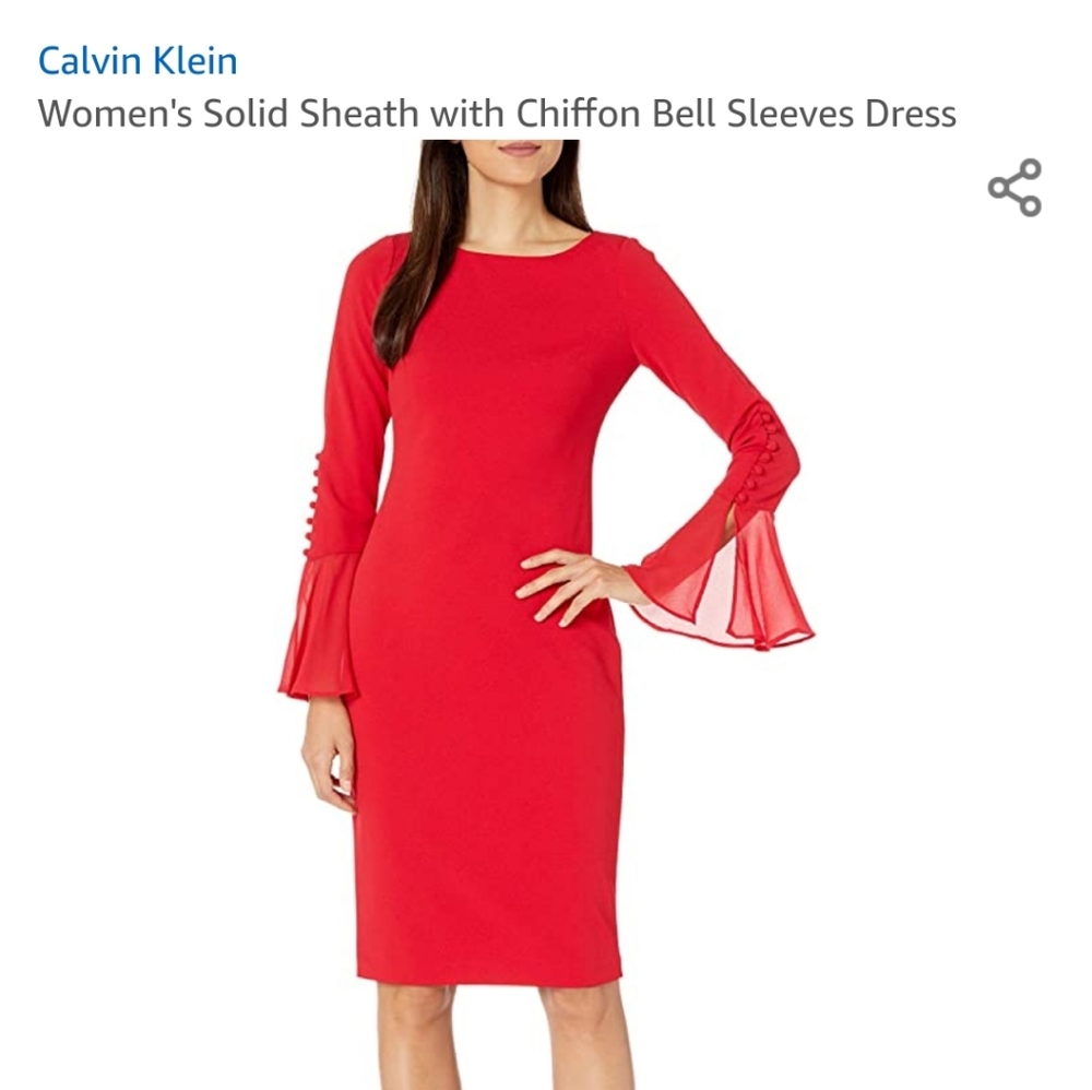 Calvin Klein Red button flutter sleeve dress sz 6